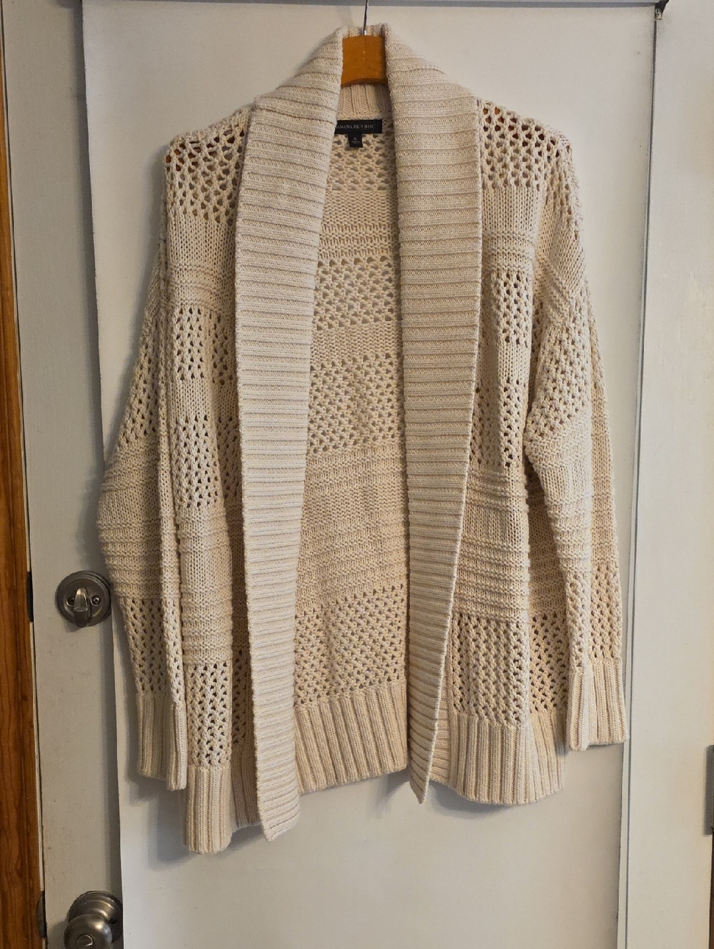 Banana Republic Oversized Cream Open-Weave Shawl Collar Cardigan